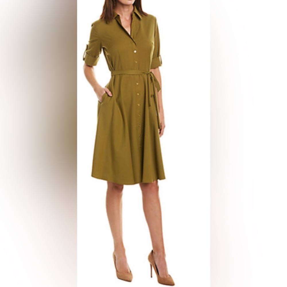 Sharagano A-Line Shirt Dress | Olive Gold Belted
